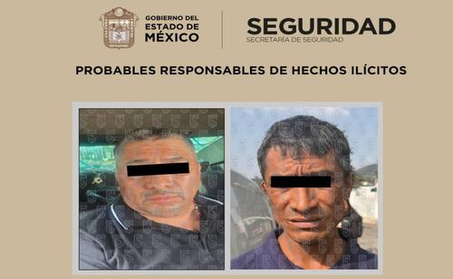 Caen dos presuntos implicados en robo a transportista; aseguran predio con tres vehículos robados en Edomex