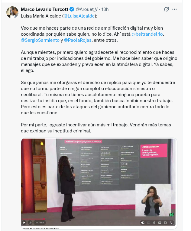 Luisa María Alcalde ataca y difama a Marco Levario; el periodista exige derecho de réplica