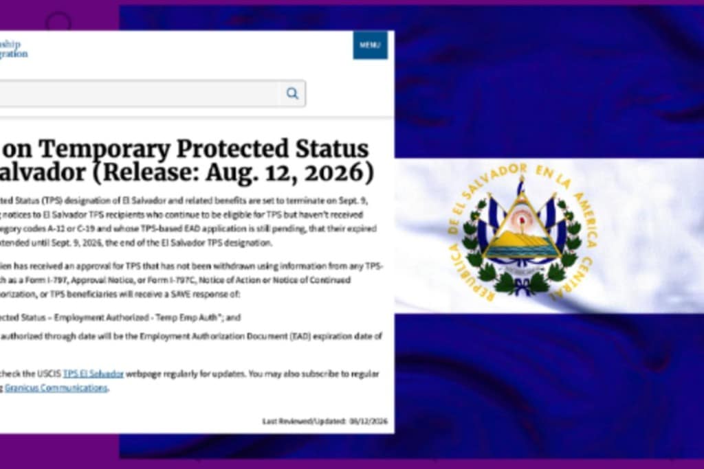 USCIS extiende hasta el 9 de septiembre de 2026 la validez de permiso de trabajo de ciertos beneficiarios de TPS para El Salvador