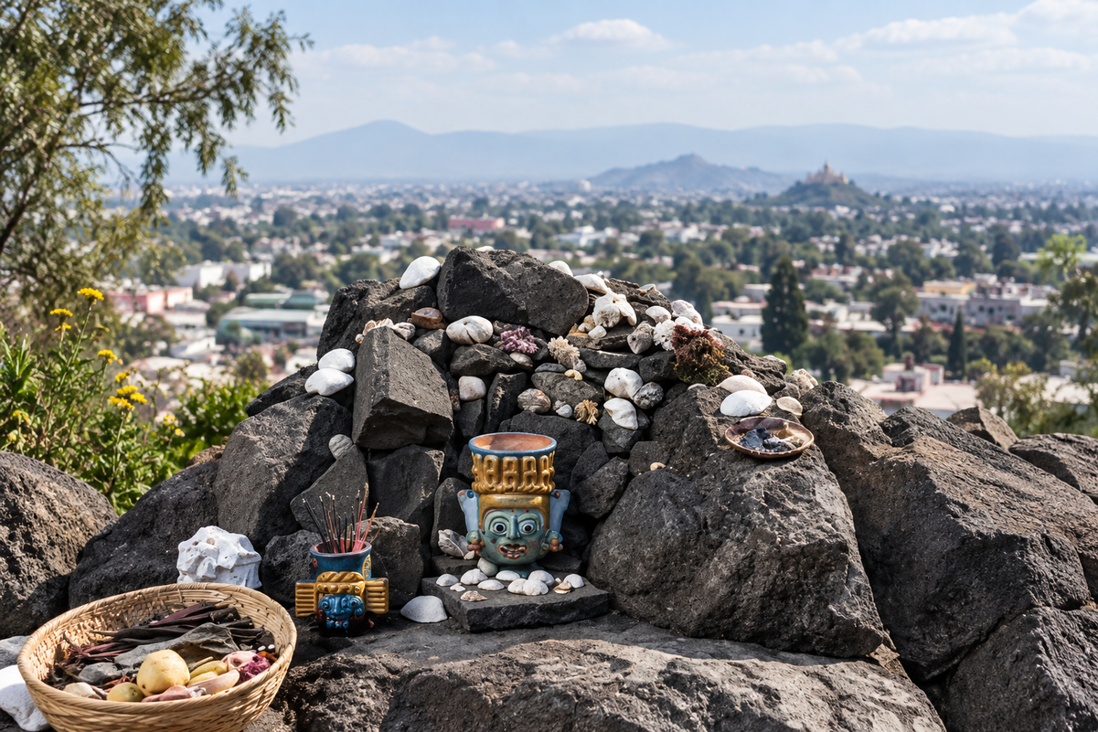 Destruyen altar de Tláloc en el Cerro del Guerrero y colocan una cruz en su lugar