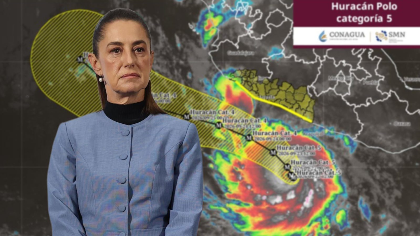 Huracán ‘Polo’ de categoría 5 bordeará la costa y no tocará tierra en México: Sheinbaum