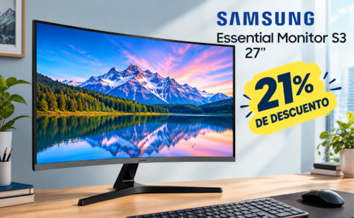 Productividad y cuidado visual a menor costo; así es el monitor curvo Samsung Essential S3 con descuento del 21%