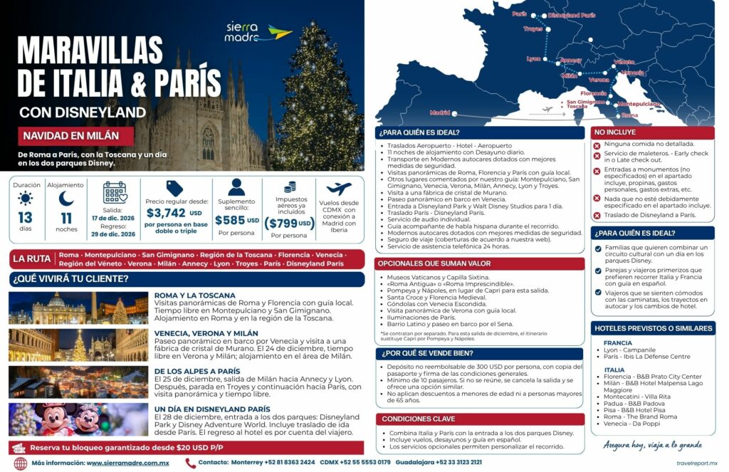SIERRA MADRE: MARAVILLAS DE ITALIA & PARÍS CON DISNEYLAND