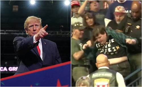 Trump llama "gordo" a manifestante en mitin en Ohio; personal de seguridad lo golpea previo a su expulsión